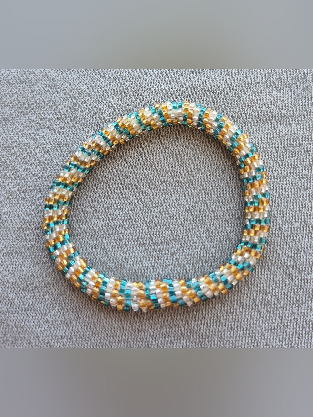 Gold, Teal and White Beaded Bracelet - Women Jewelry